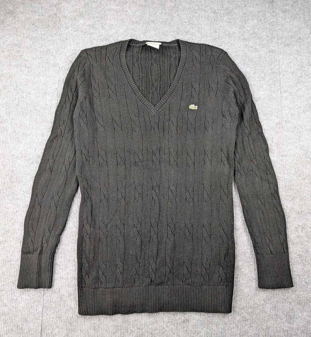 Lacoste Cable Knit Sweater Womens 40 Black Preppy Academia Old Money Minimal
